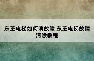 东芝电梯如何清故障 东芝电梯故障清除教程